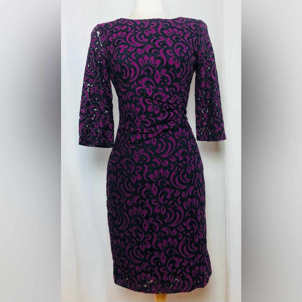 Alex Marie 3/4 Sleeve Embroidered Lace Dress Size 4 Knee Length Crew Neck Sheath